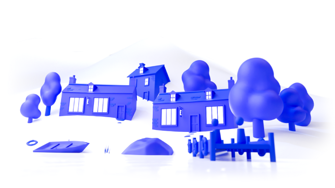 Blue illustrated rural village
